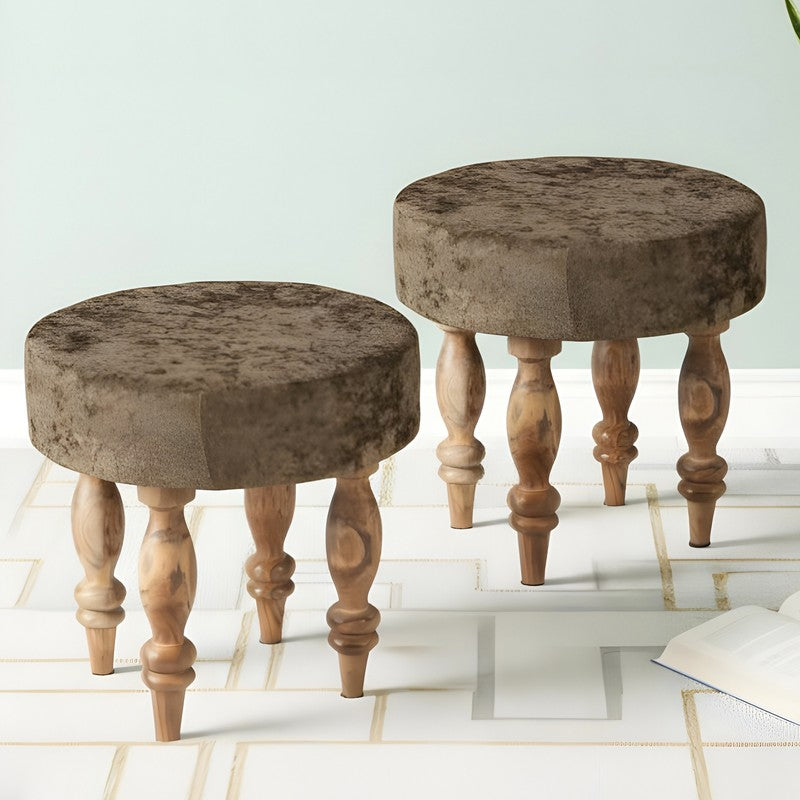 Rirox Sheesham Wooden Stools (Brown) - Set Of Two