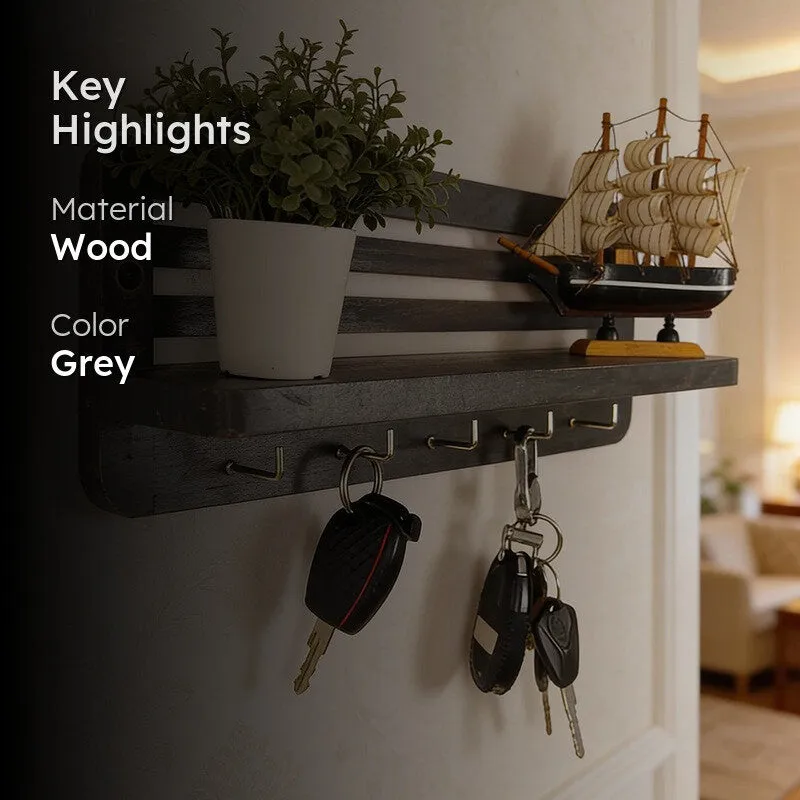 Sairandhri Wooden Wall Shelf Organiser with Key Holders media 2
