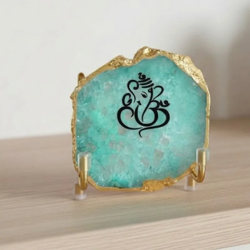 Ganesha Handcrafted Agate Religious Accent - Turquoise media 1