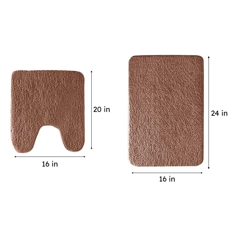 Helen Anti Skid Bath Mat & Contour Mat (Brown) - Set of Two media 6