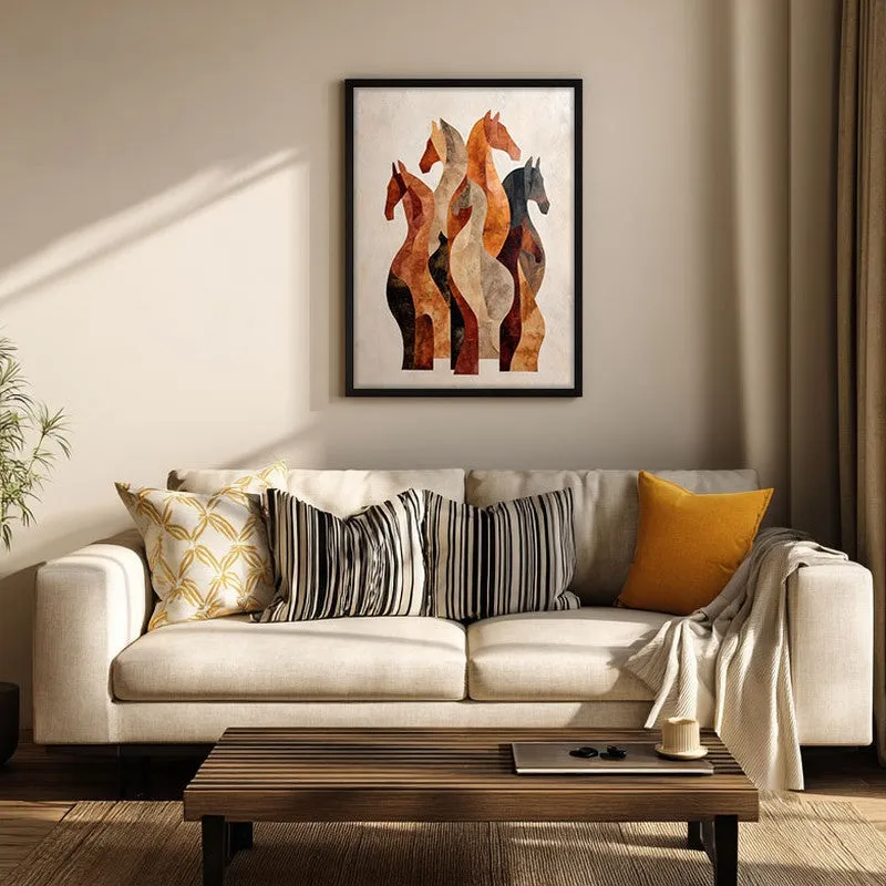 Silhouetted Horses Wall Painting With Black Frame media 5