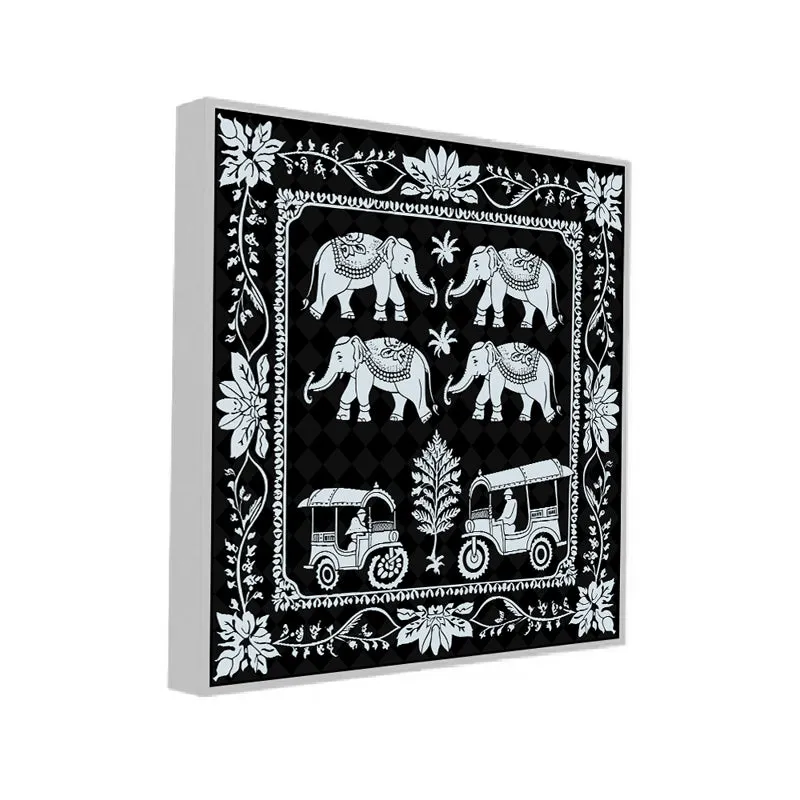 Monochrome Haathi Canvas Wall Art With Frame media 3