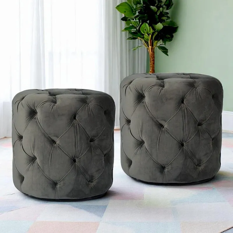 Hrixon Pine Wood Ottomans (Black) - Set Of Two media 1