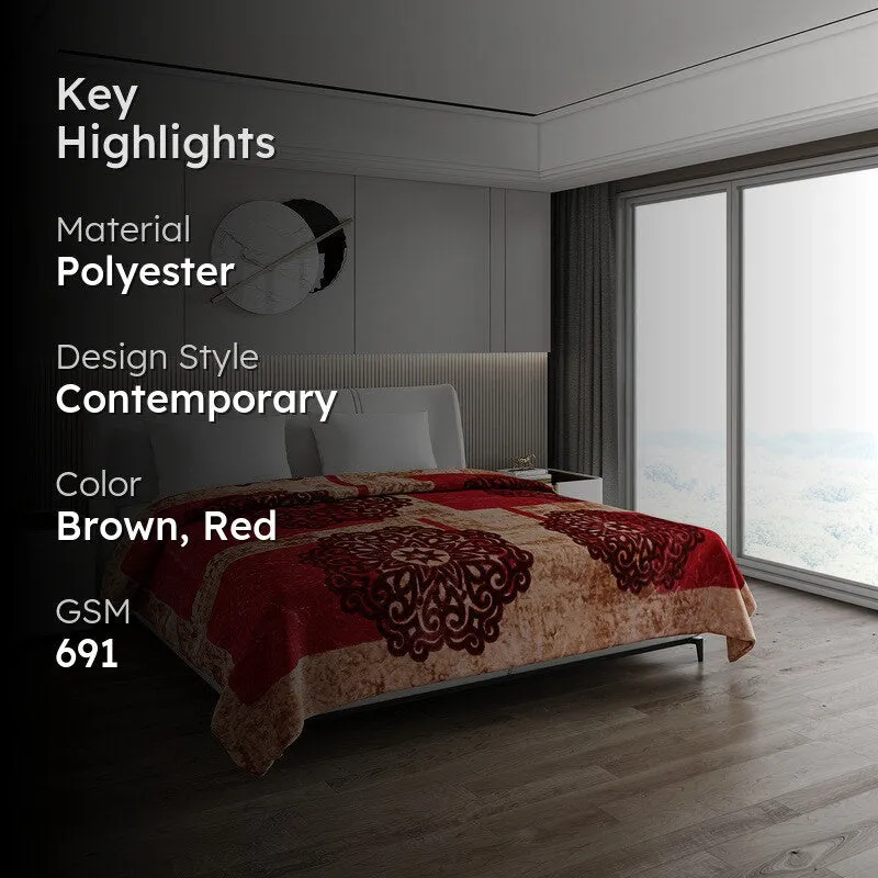 Monte Carlo Crimson Elegance Blanket (Brown,Red) - 691 GSM media 2