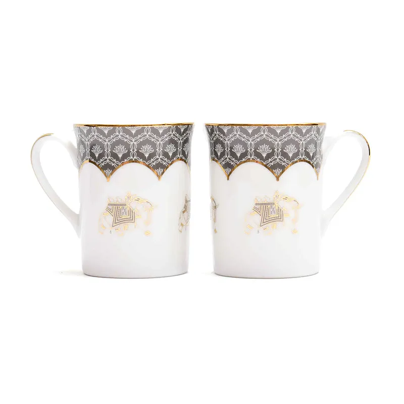 Gilded Legacy Classic 24k Gold Brushed Porcelain Coffee Mug (280 mL Each/Grey) - Set Of Four media 4