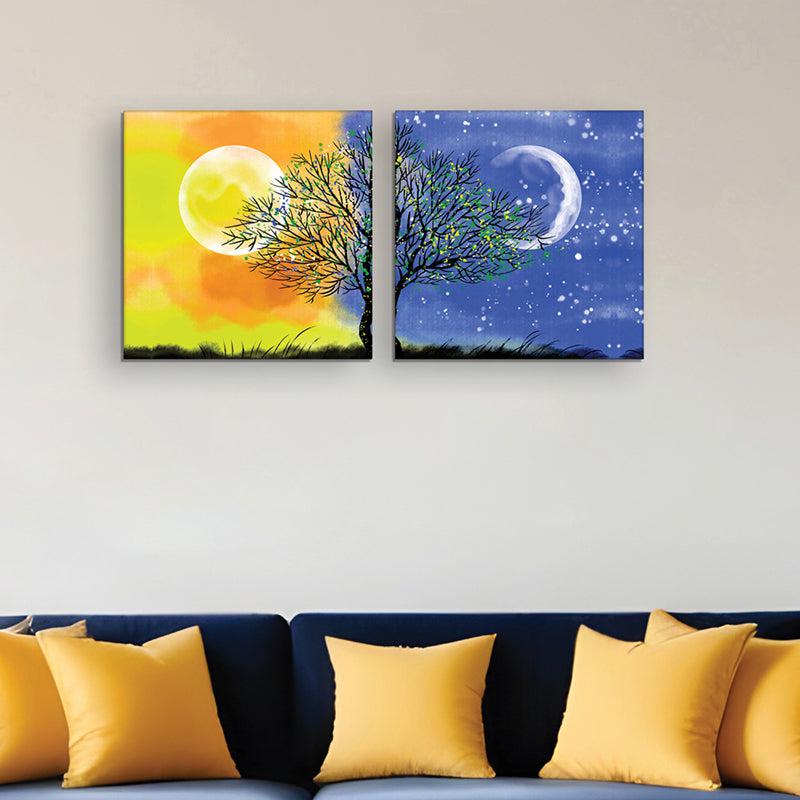 Duality Of Nature Canvas Wall Painting - Set Of Two