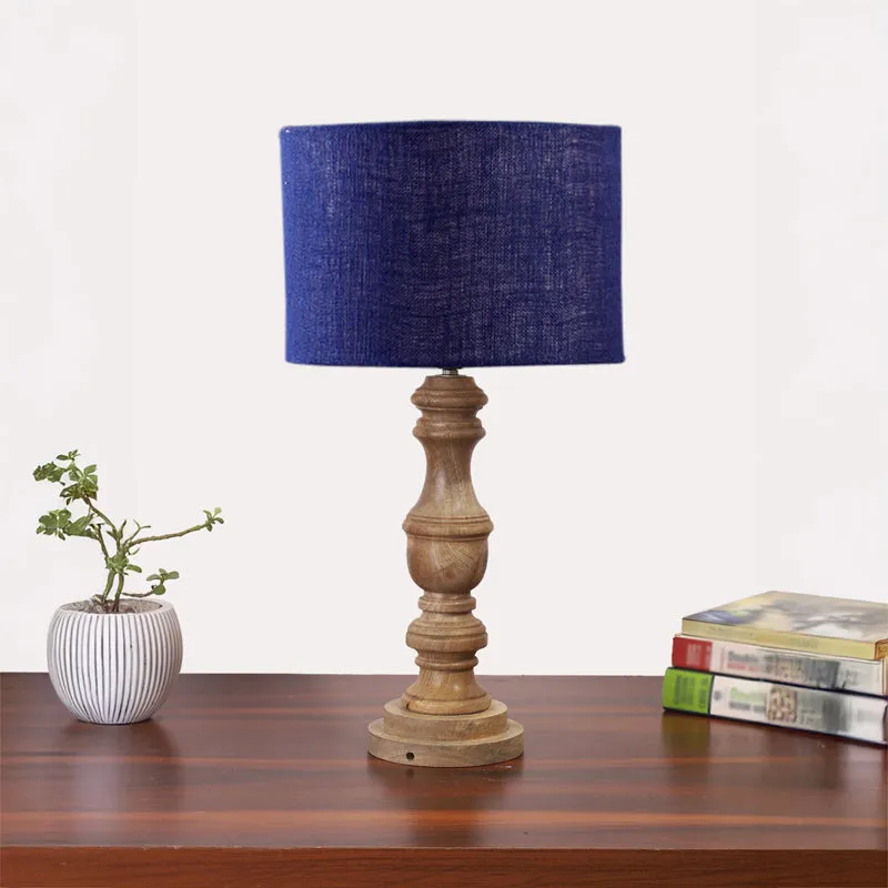 Sienna I Carve Wooden Table Lamp - Blue,Brown media 3