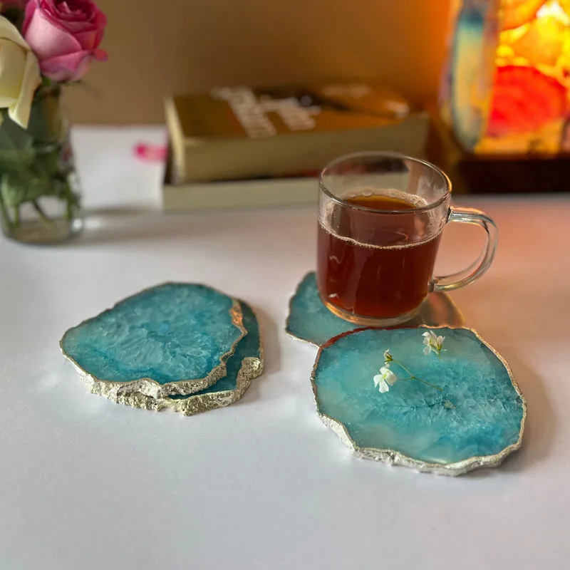 Silasa Handcrafted Crystal Agate Coaster (Turquoise) - Set Of Four media 4