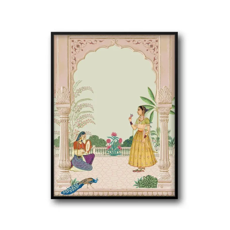 Graceful Sultana Framed Mughal Canvas Wall Painting media 6