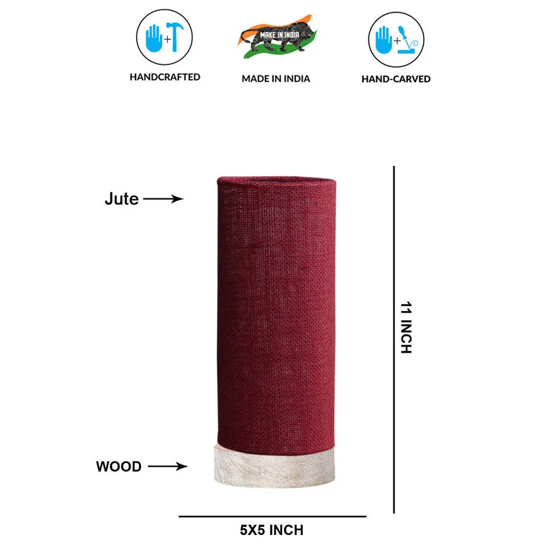 Ocra Tower Wooden Table Lamp With Jute Shade - Maroon,White media 6