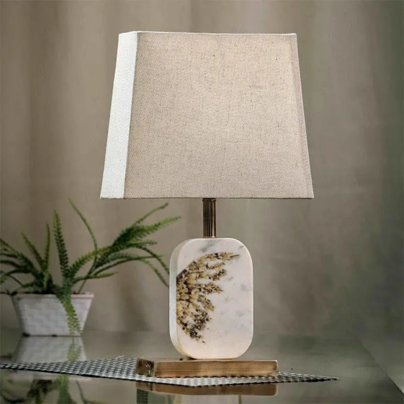 Winged Printed Marble & Brass Base Fabric Table Lamp - Beige,White media 3