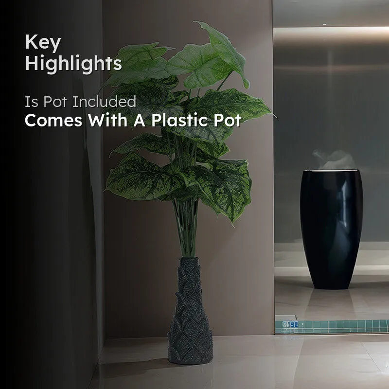 Infinita Artificial Colocasia With Black Plastic Pot (Dark Green) - 3 Feet media 2