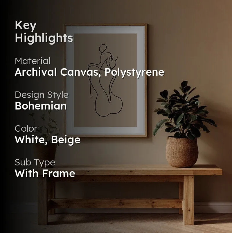 Vellum Nude Canvas Wall Painting With Brown Frame media 2