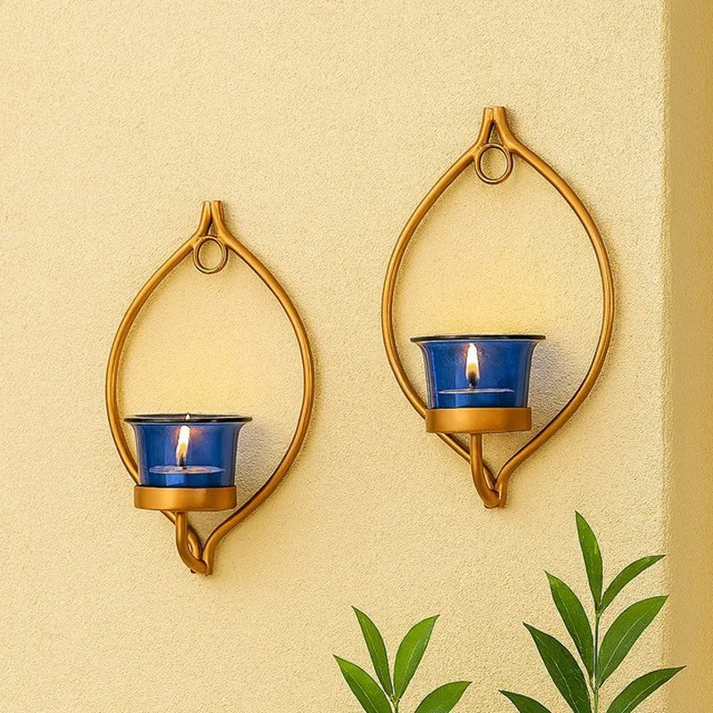 Leafy Sconce Candle Holder (Blue) - Set Of Two media 1