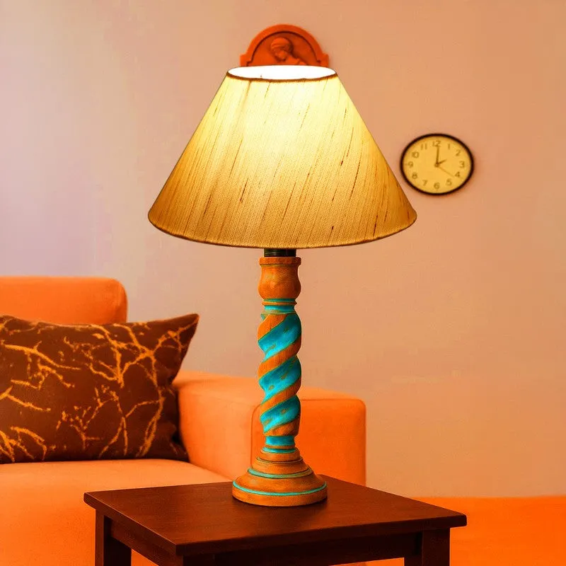 Elara Aura Wooden Table Lamp - OffWhite media 1