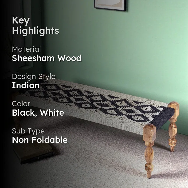 Calrix Sheesham Wooden Bench - Black,White media 2
