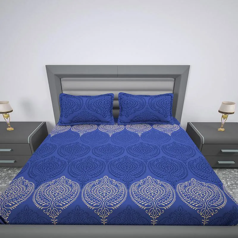 Folk Flair Ethnic Cotton Bedsheet (Blue) - 144 TC media 5