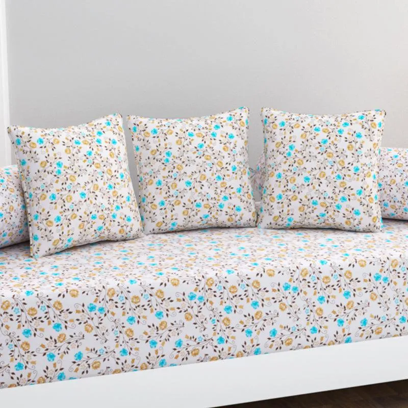 Petal Pavilion Floral Cotton Diwan Set - Blue media 3