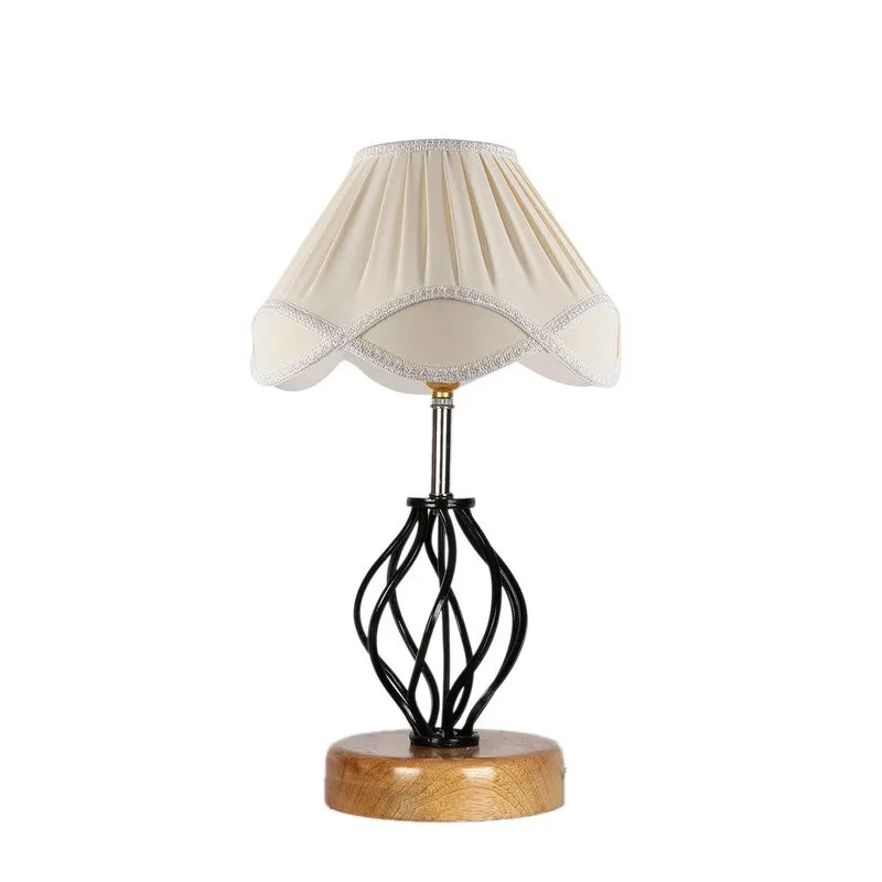 Gloflare Cotton Table Lamp With Wooden Base - Ivory media 5