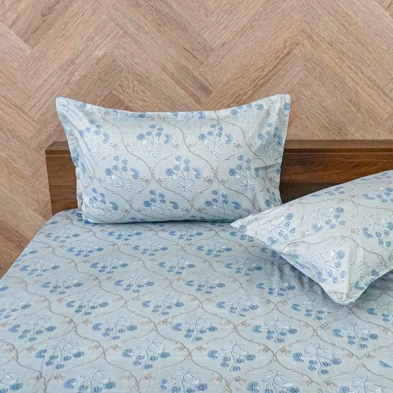 Rajsi Floral Cotton Bedsheet (Blue) - 200 TC media 4