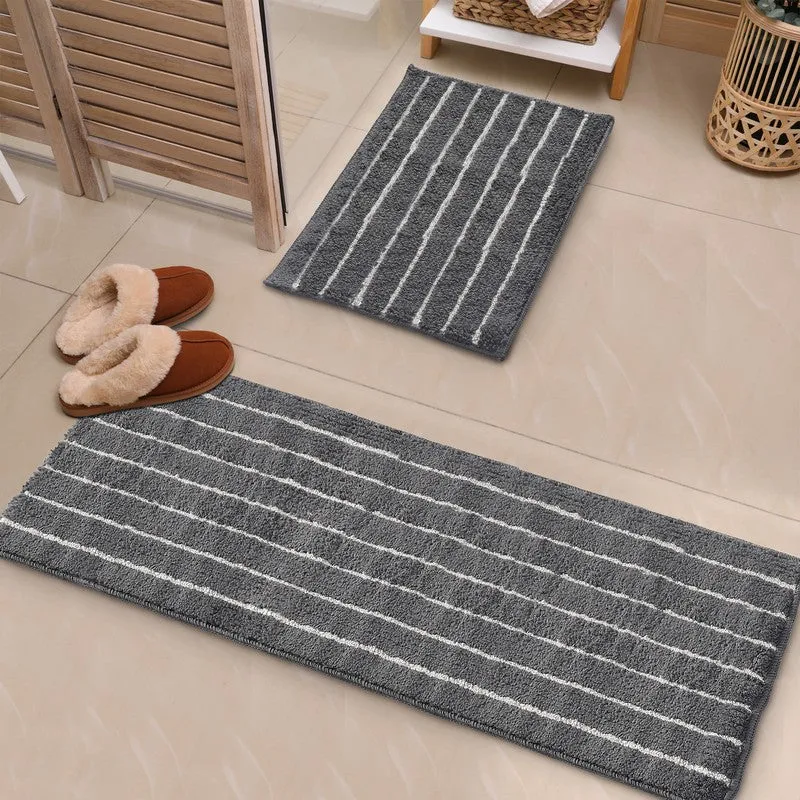 StripeEase Microfiber Bath Mats (Grey) - Set of Two media 1