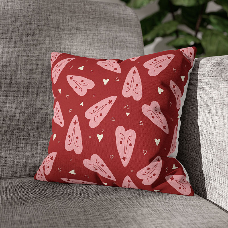 Blushing Hearts Printed Velvet Cushion Cover