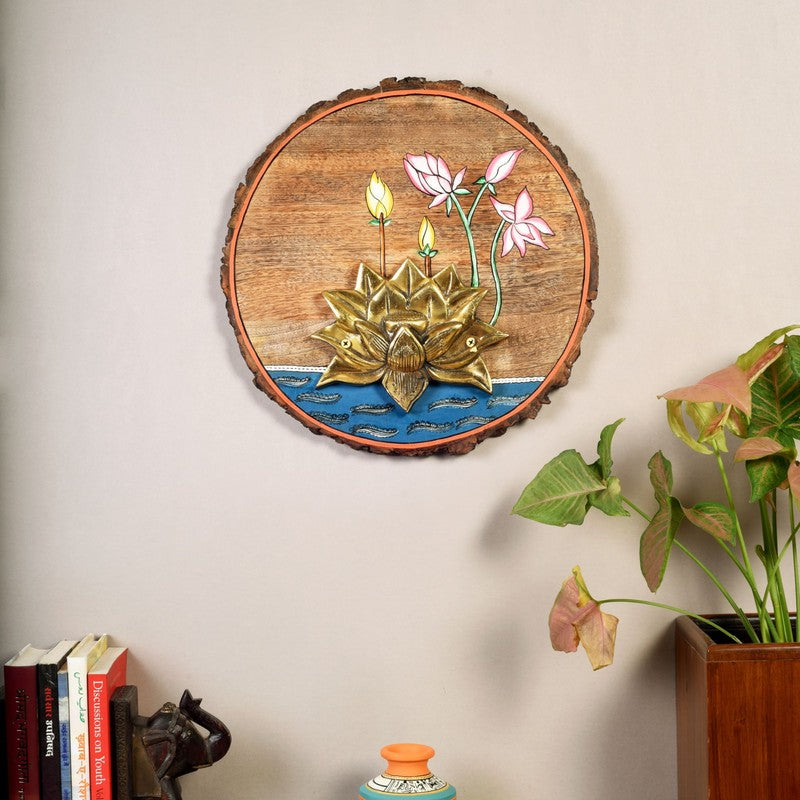 Thyrosin Decorative Mango Wood Golden Lotus Wall Accent
