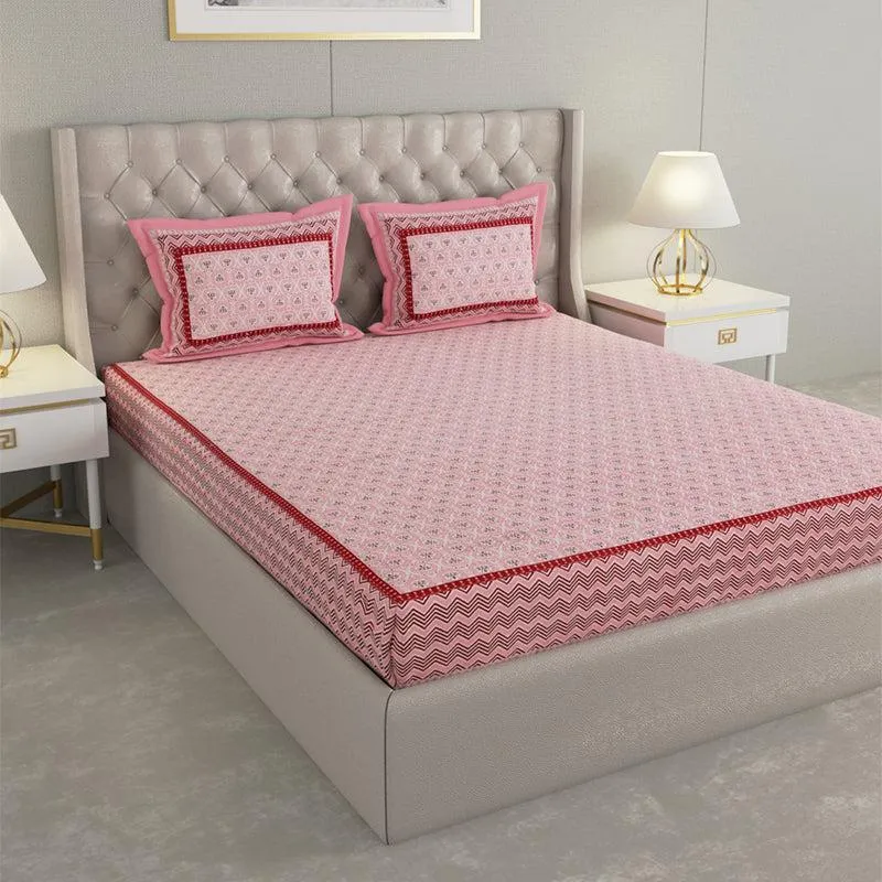 Kinova Printed Cotton Bedsheet (Pink) - 240 TC media 1