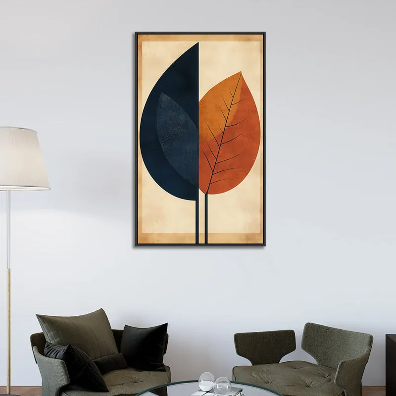Midnight Autumn Leaf Floral Canvas Wall Painting With Frame - Black media 5