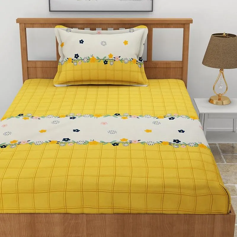 Ping Pong Abstract Microfiber Bedsheet (Yellow) - 130 GSM media 3