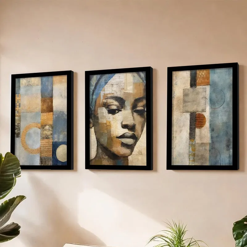 Artistic Soul Paper Wall Painting With Frame - Set Of Three media 3