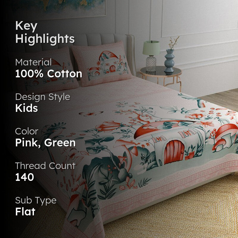 Forest Fairytale Kids Cotton Bedsheet (Pink ) - 140 TC media 2