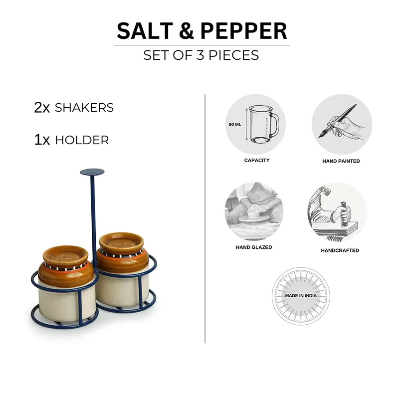 Bharani Ceramic Salt & Pepper Shaker With Iron Holder (80 mL Each) - Three Piece Set media 6