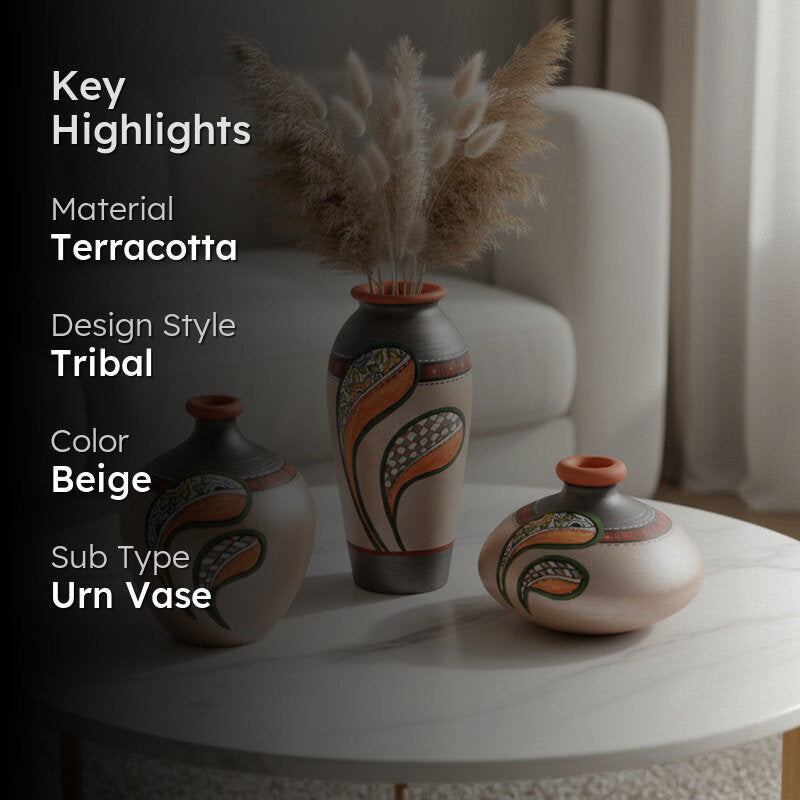Masika Tribal Terracotta Vase - Set Of Three media 2