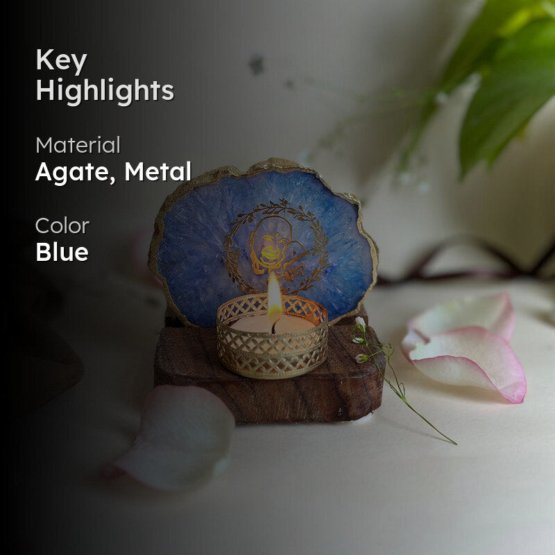 Handcrafted Agate Religious Accent With Tealight Candle Holder - Blue media 2