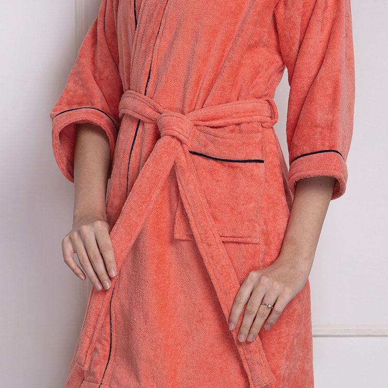 Nautica His & Hers Cashmere Dreams Cotton Bath Robe (Coral & Navy Blue) - Set Of Two media 7