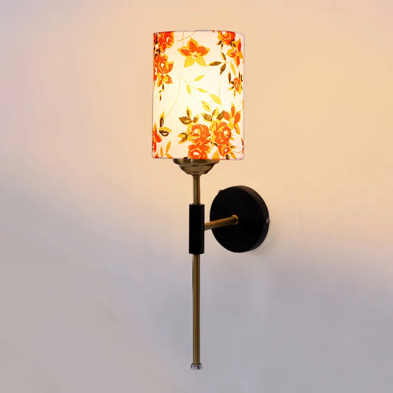 Beryll Printed Cylindrical Steel & Cotton Wall Lamp - Orange media 4