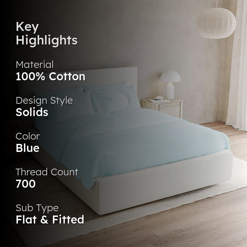 Freyda Solid Cotton Bedsheet (Blue) - 700 TC media 2