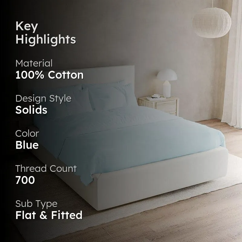 Freyda Solid Cotton Bedsheet (Blue) - 700 TC media 2