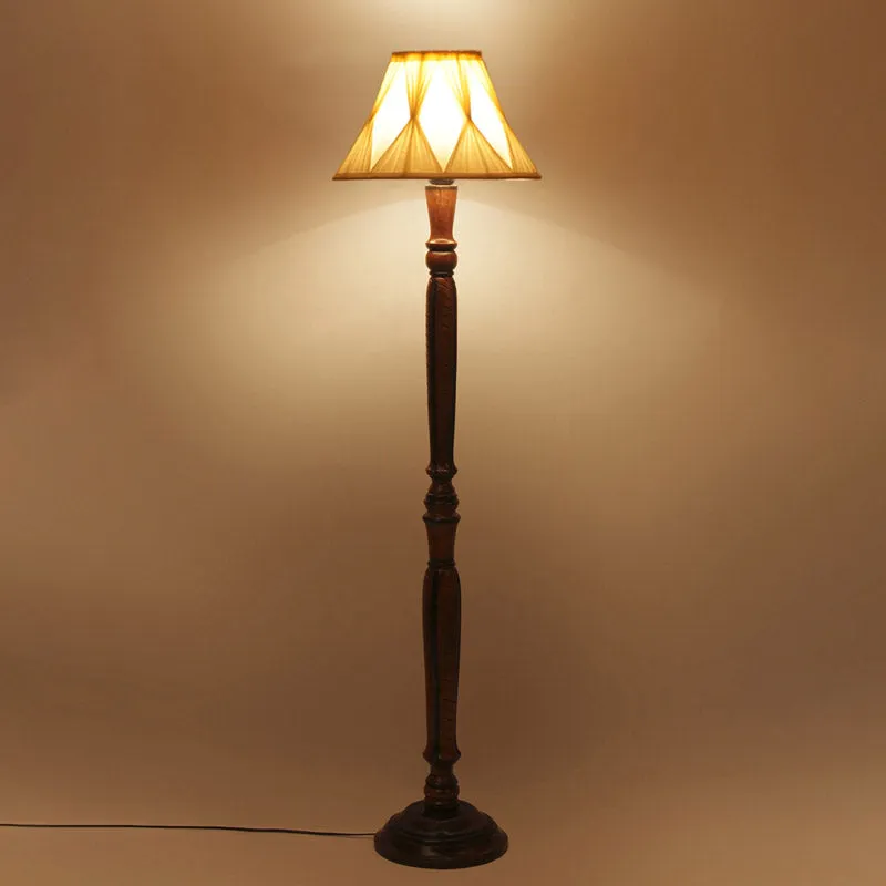 Hima Vintage Wooden Floor Lamp With Pleated Shade - Off-White media 4