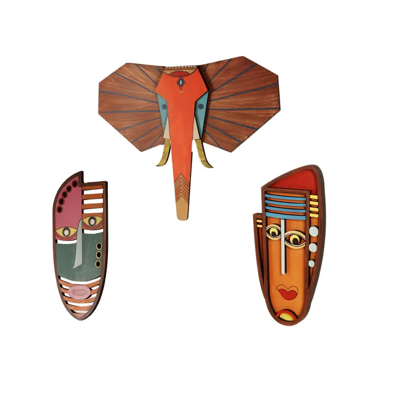 Jungle Gajraja Mask Wooden Wall Accent - Set of Three media 4