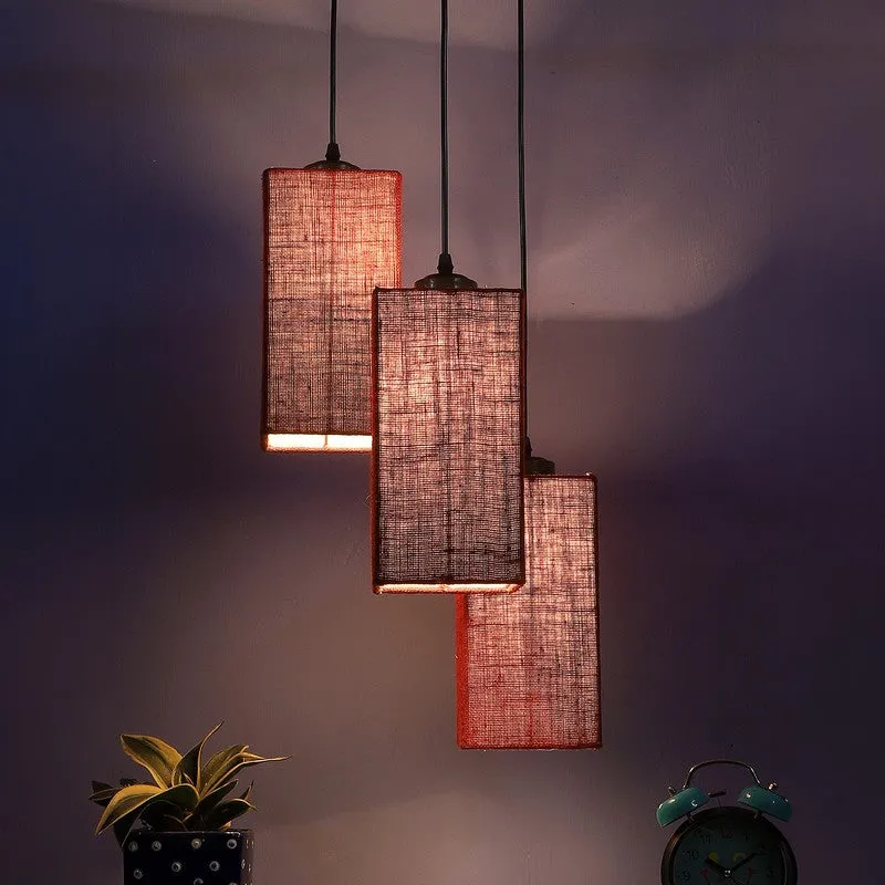Warm Ivory Triple Metal Ceiling Lamp - Maroon media 1