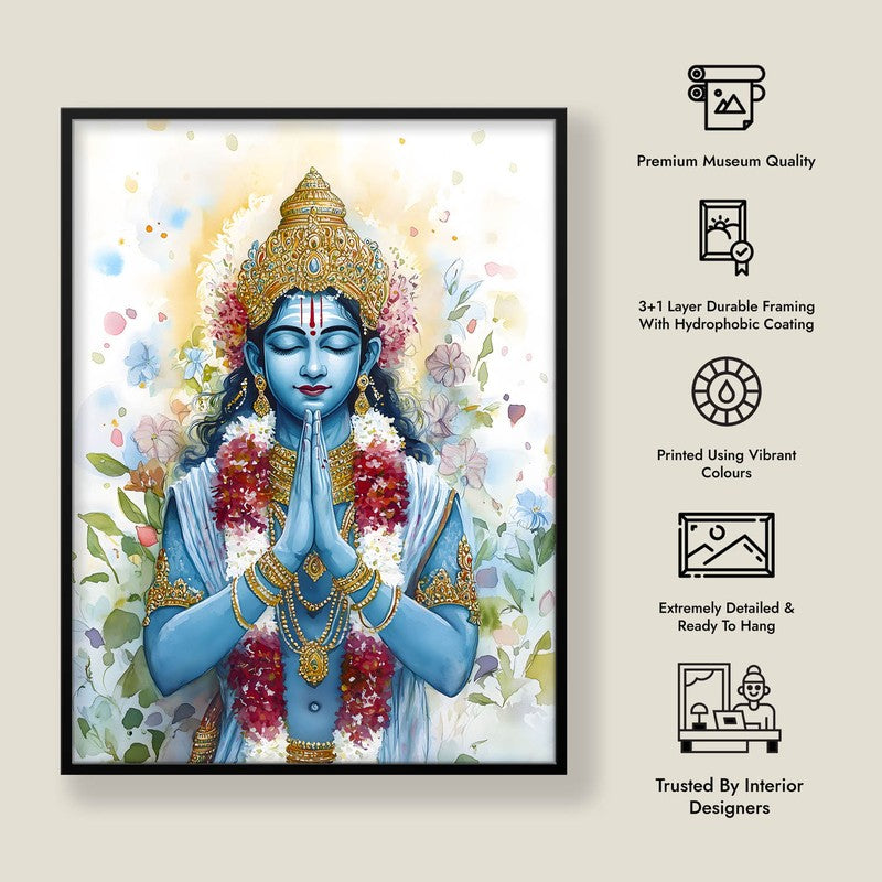 Hari Govinda Spiritual Archival Paper Wall Painting With Frame - Black media 8