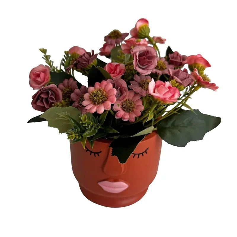 Faux Aster Artificial Flower With Pot - Red media 3