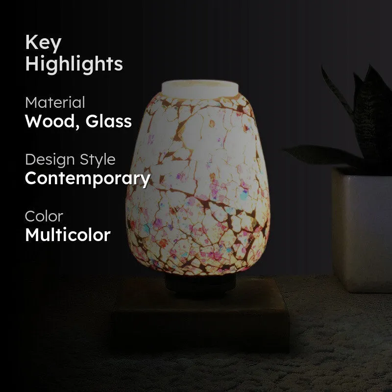 Norvessa Glass Table Lamp With Wooden Base - Multicolor media 2