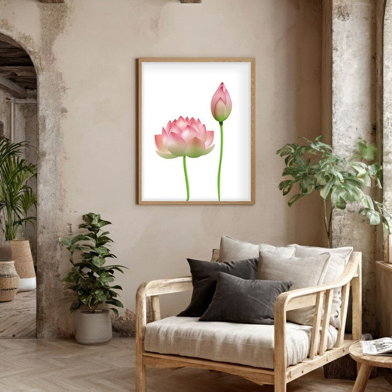 Faded Lotus Archival Paper Wall Art  - Natural Brown Frame media 3