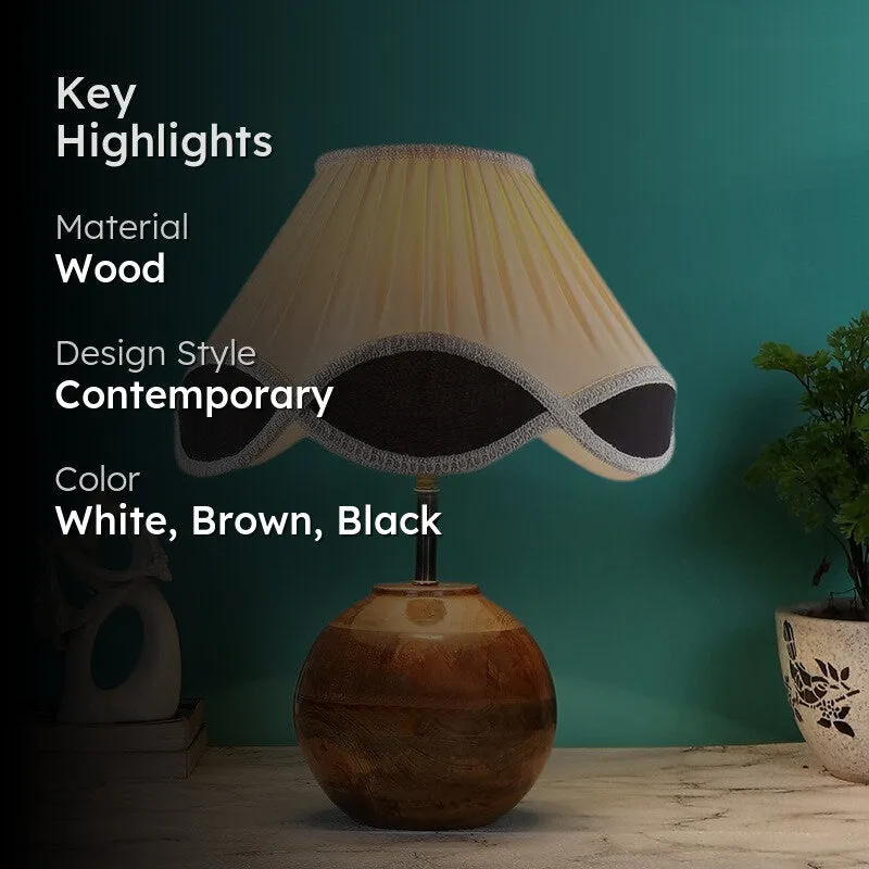 Aurivelle Cotton Table Lamp With Wooden Base - White media 2