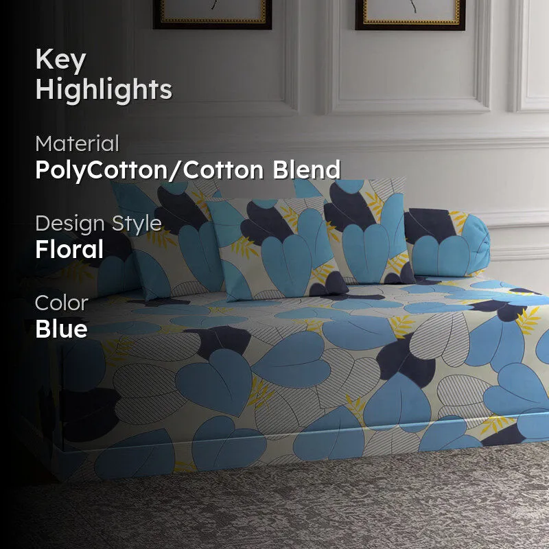 Leafettes Diwan Set (Blue) - Six Piece Set media 2