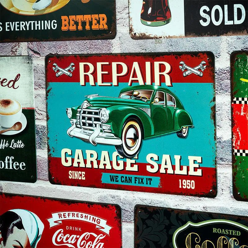 Garage Sale Repairs Retro Metal Wall Accent media 1