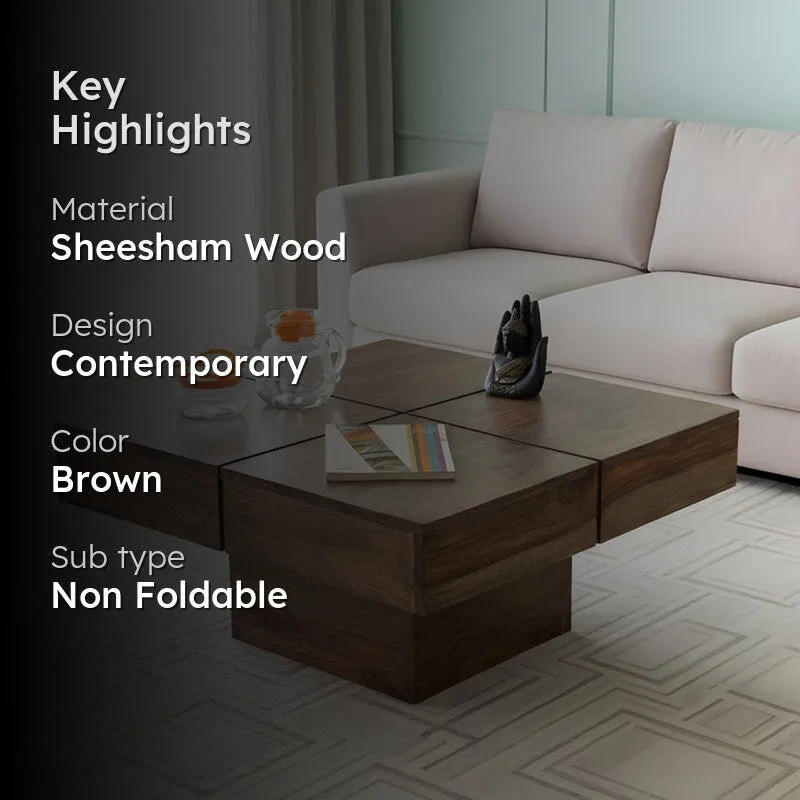 Tervon Sheesham Wooden Center Table - Dark Brown media 2